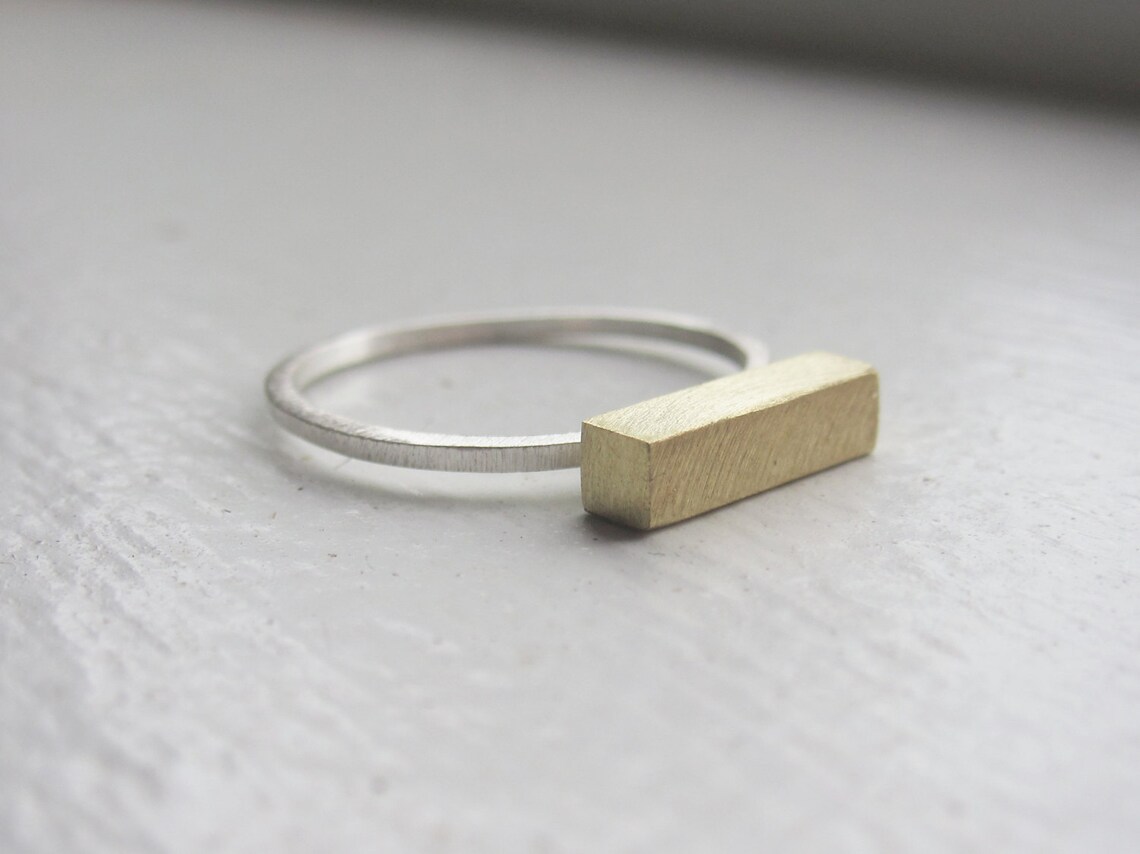 Thick Bar Ring Sterling Silver Ring With 11mm Brass Bar Thin Etsy