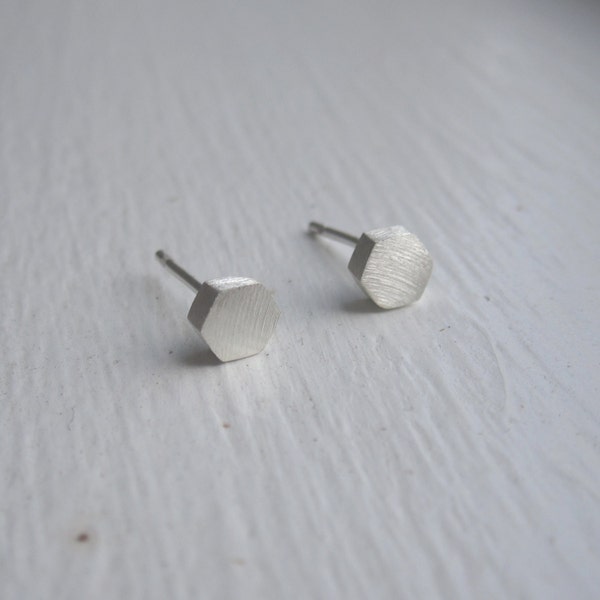 Solid 4mm Hexagon Sterling Silver Stud Earrings with Sterling Silver Ear Wire and Sterling Silver Ear nut Brass Hexagon Geometric 0104