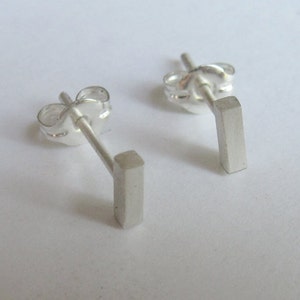 Tiny silver stud earrings Teeny tiny skinny sterling silver ultra thin 5mm square bar stud earrings-Geometric studs 0017