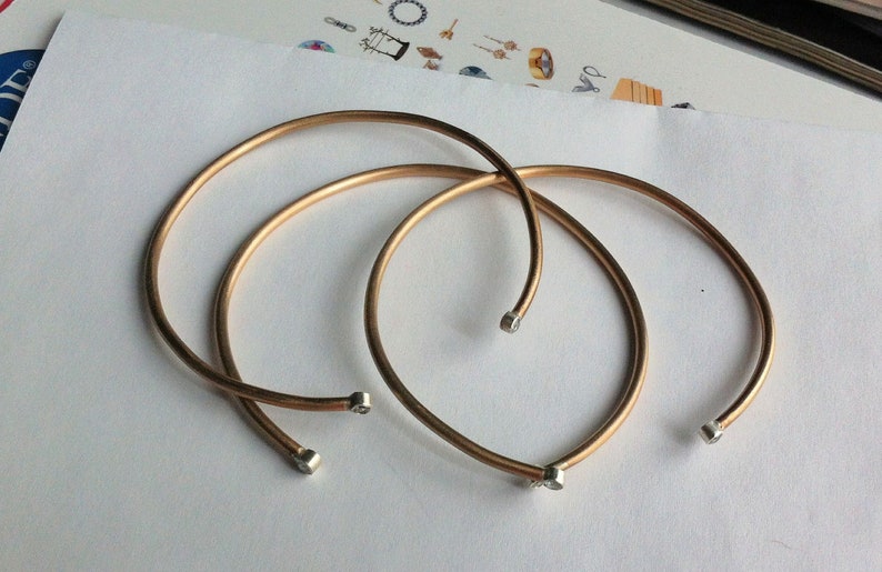 Set of Three Gold Colored Brass Cuff Bracelets with Two sterling silver tube Set White CZ/'s 0031