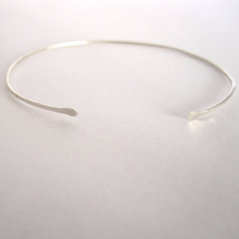 Thin Dainty 1.3mm Cuff Bracelet with Hammered Ends matte solid 0.925 sterling silver 0178 Virginia Wynne Designs VWD