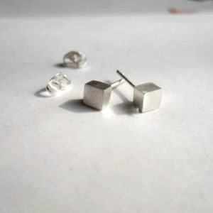 Mini Square Cube Stud Earrings with sterling silver ear nut 0016