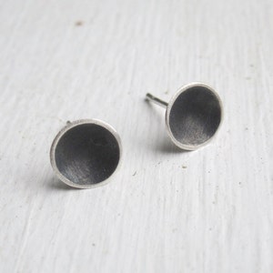 Silver and Black Dome Earrings | Matte Black | Minimalist Geometric Stud Jewelry | Solid .925 Sterling Silver | Oxidized Jewelry | Gift 0109