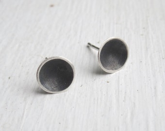 Silver and Black Dome Earrings | Matte Black | Minimalist Geometric Stud Jewelry | Solid .925 Sterling Silver | Oxidized Jewelry | Gift 0109