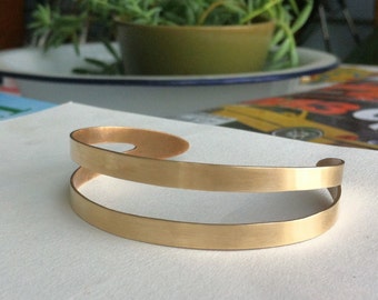 Handmade Gold Colored Brass Cuff Bracelet with Center Cut-Out, graduation gift 0067