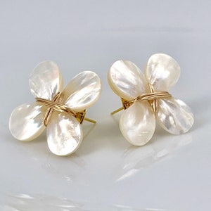 Bethany Mother Of Pearl Flower Earrings With Jade Leaf Drop