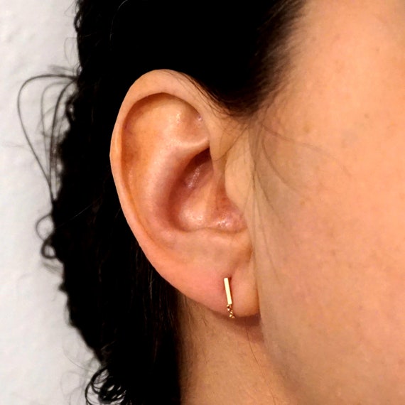 Bar Line Stud Earrings With Short Chain Hoop Tiny Earrings Slim