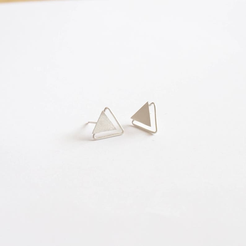 11mm Triangle Stud Earrings Double Triangle Earrings Geometric Stud Earrings Silver Triangle post earrings 0279 image 2