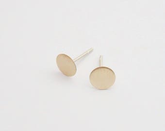 Brass Circle Stud Earrings Tiny Flat geometric studs earring minimal Everyday Jewelry Gold Color 0297