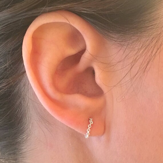 Chain Earrings Hoop Cuff Earrings Slim Silver Studs Gold Loop Stud