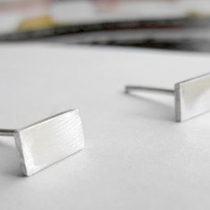 Rectangle Silver Studs Short Flat Teeny tiny skinny sterling silver thin rectangle bar stud earrings polished minimal jewelry geometric 0103