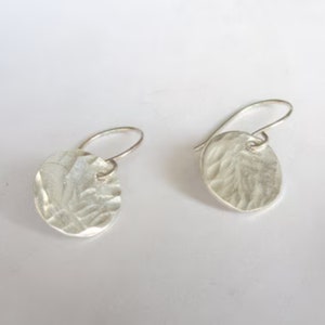 Sterling Silver Hammer Texture Dangle earrings with French sterling silver ear wire Flat Round Dangle Disks Sterling Silver Ear wire 0071