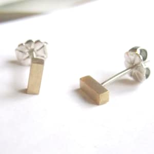 Pendientes de barra cuadrada de 5 mm con tuerca de oreja de plata de ley y tachuelas post-geométricas Joyería de latón Tachuelas de plata de ley Pendiente de cobre 0024