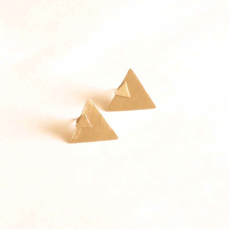 Triangle Shaped Ear Jacket earrings geometric triangle gift for women statement front back earring jackets double sided earring studs 0191 image 3