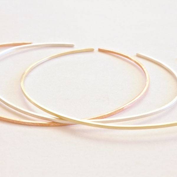 Delicate 1mm Stacking Cuff Bracelet with rounded ends in brass, copper and solid sterling silver minimal jewelry 925 bracelet thin cuff 0193