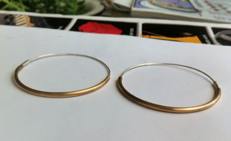 Simple Skinny Honey colored lightweight brass hoops with sterling silver ear wire minimal dangle earring Large Hoop jewelry 14k Gold 0056