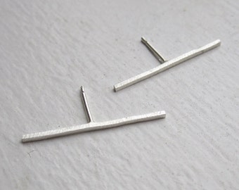 25mm Bar Stud Earring Sterling Silver Solid Brass Bar Stud with post and ear nuts,dash bar studs earrings,Double Post Stick Earring 0107