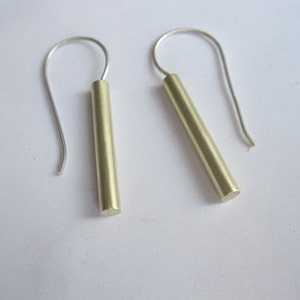 25mm Gold Colored Brass Straight Bar Dangle Earrings with silver french hook 0062