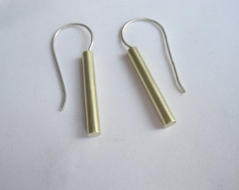 25mm Gold Colored Brass Straight Bar Dangle Earrings with silver french hook 0062