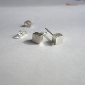 4mm Sterling Silver Square Cube Stud Earrings with sterling silver ear nut 0016