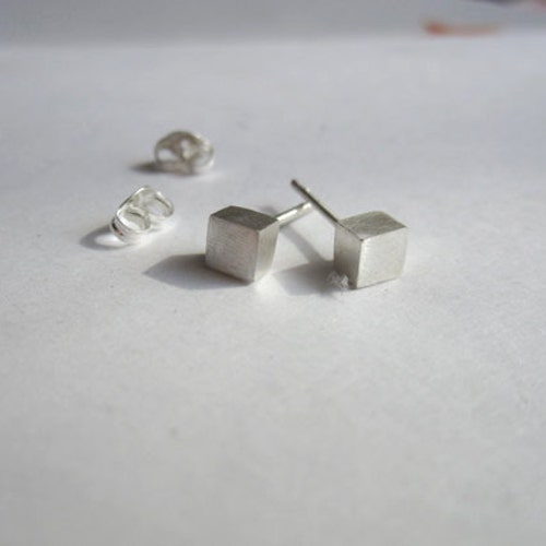 4mm Sterling Silver Square Cube Stud Earrings With Sterling Etsy