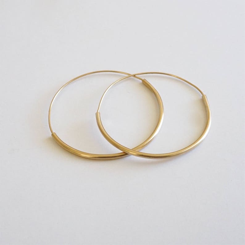 Simple Skinny Honey colored lightweight brass hoops with sterling silver ear wire minimal dangle earring Large Hoop jewelry 14k Gold 0056