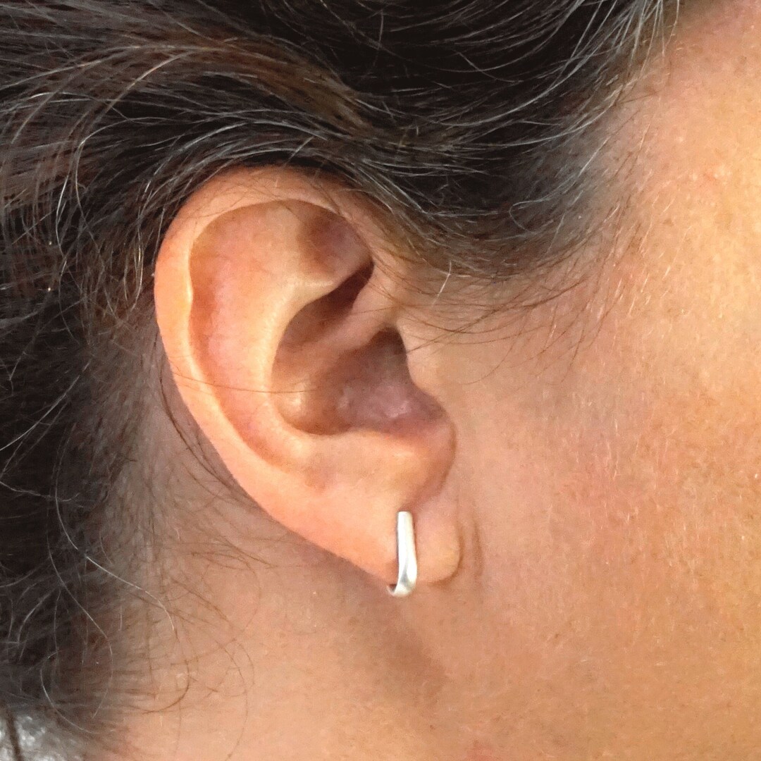 Half Round Ear Lobe Hook Stud Earrings | Rectangular Suspender Earrings ...