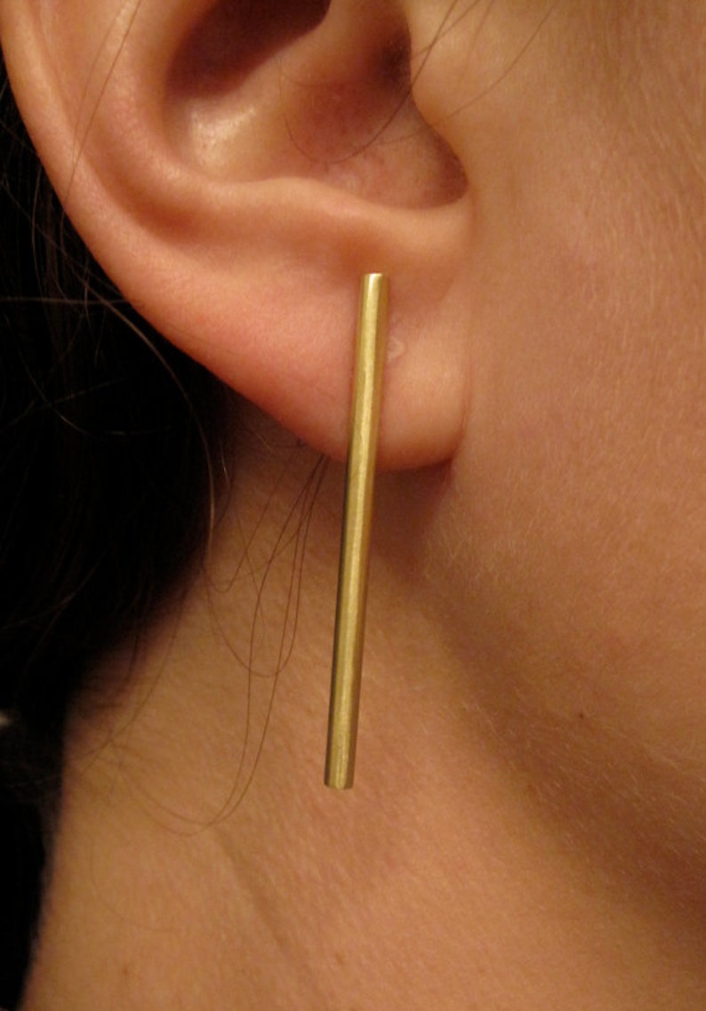 38mm Stick Studs Gold Colored Brass or Sterling Silver Bar Earrings, Bar Stick Stud, Minimalistic,Sterling Silver Post Earrings 0020 image 1