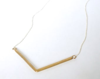 V Necklace Sterling Silver Triangle Geometric Necklace elegant Dainty Wide V Necklace Gold or Silver Layering Necklace Triangle Bar 0156