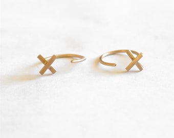 X Hugging Hoop Earrings solid 14k gold Hug Earrings Ear Hugger Hoops Minimalist Fashion Jewelry Handmade Gift Simple hoops 0269