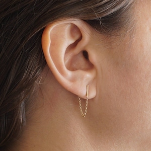 Bar Chain Stud Earrings chain hoop tiny earrings staple Silver Bar Studs 925 Silver Line Studs minimalist Stud gold fill 0284