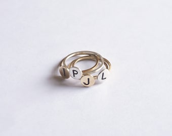 Initial Ring Circle monogram pendant Initial engraved ring Square band ring initial jewelry minimal engraving 0050
