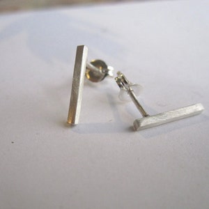 Drop Bar Stud Earrings 11mm offset bar stud earring square Thin minimal geometric jewelry 925 sterling silver 0004
