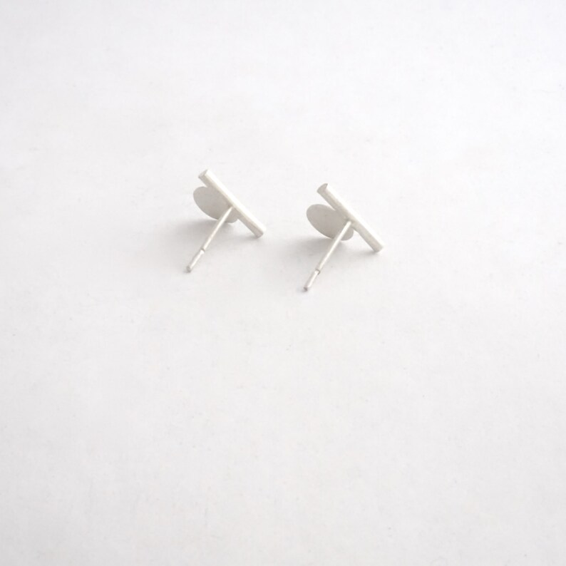 Sterling Silver Bar & Flat Circle Stud Earring, Sterling silver studs, silver ear wire with Sterling silver ear nuts 0169 image 3