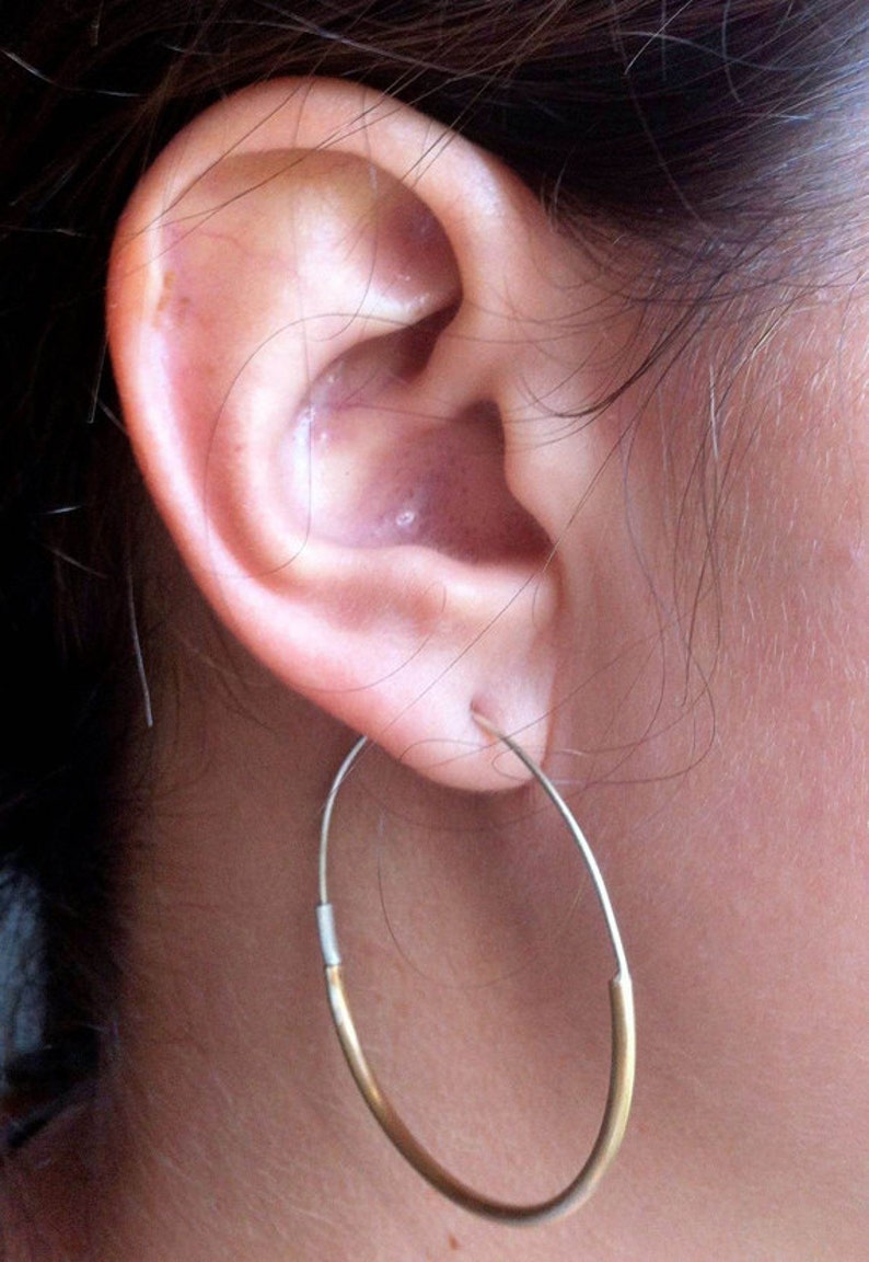 Simple Skinny Honey colored lightweight brass hoops with sterling silver ear wire minimal dangle earring Large Hoop jewelry 14k Gold 0056