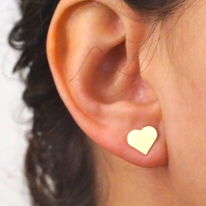 Heart Stud Earrings | Classic Minimalist Jewelry | Sterling Silver, Gold, Rose Gold | Gift for Her | Valentine&#39;s Day, Bridesmaid | 00421