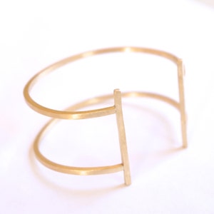 Double T Square Cuff Bracelet Gold Colored Brass Open Square cuff Bracelet Bangle T Bracelet  Open Bar Cuff Two Cuff Bracelet 0177