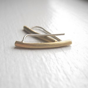 Minimalist Round Ear Climber Earrings | Curved Bar Design 14k Gold, Sterling Silver, Brass | Geometric Jewelry Gift | Handcrafted | 0134