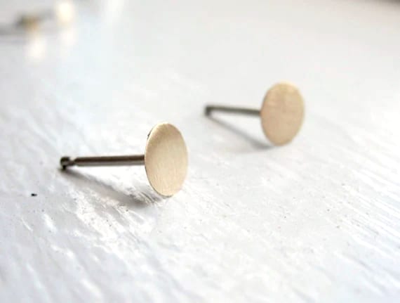 5mm Brass Circle Stud Earrings | Matte or Polished Finish | Sterling Silver Posts | Minimalist Jewelry Gift for Women 0029
