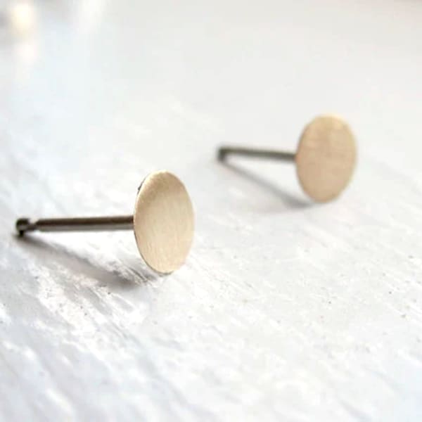 5mm Brass Circle Stud Earrings | Matte or Polished Finish | Sterling Silver Posts | Minimalist Jewelry Gift for Women 0029