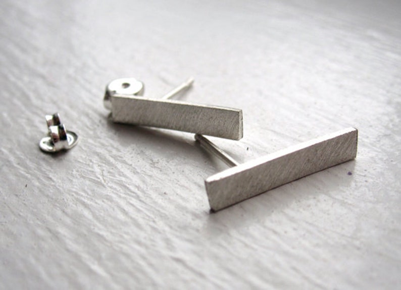 Sterling Silver Rectangle Flat Bar Stud earrings,Silver Bar Earrings,silver studs, Bar Studs, silver Stick,Simple Everyday Earrings 0027 image 4