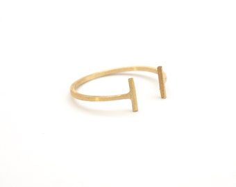 Gold Colored Two Bar Ring, Open minimalist ring, Parallel Bar Ring, Adjustable Ring, Parallel bar ring, Double Stick Ring, H Bar Ring 0155