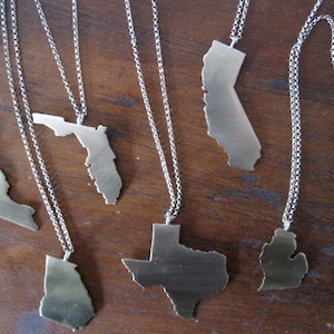 State Cutout Necklace Sterling Silver Chain home state jewelry Gold Colored Brass Cutout Brass State Necklace Brass Necklace 0092