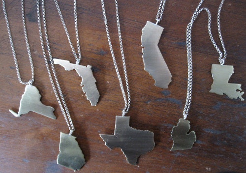 State Cutout Necklace Sterling Silver Chain home state jewelry Gold Colored Brass Cutout Brass State Necklace Brass Necklace 0092