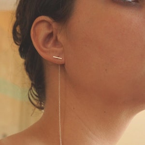 Pendiente de barra enhebradora de 11 mm de plata esterlina maciza, pendiente de barra enhebradora, joyería colgante larga, joyería de barra de cadena de plata esterlina, joyería minimalista clásica 0181