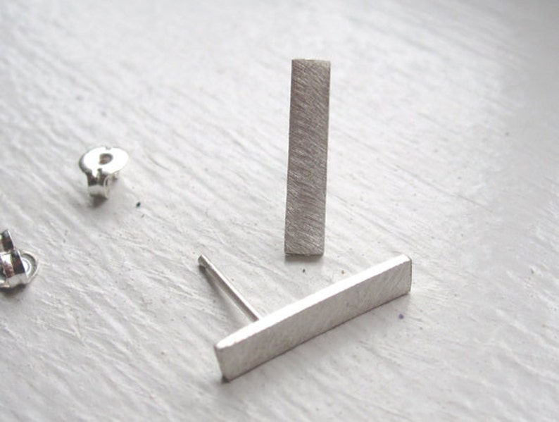 Sterling Silver Rectangle Flat Bar Stud earrings,Silver Bar Earrings,silver studs, Bar Studs, silver Stick,Simple Everyday Earrings 0027 image 2