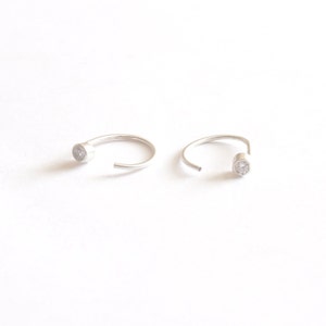 2.5mm Gemstone Hugging Hoop Earrings Sterling Silver Minimalist Jewelry Handmade Gift Diamond Sapphire Ruby 0258