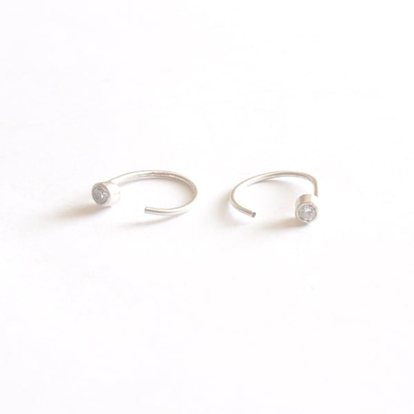 2.5mm Gemstone Hugging Hoop Earrings Sterling Silver Minimalist Jewelry Handmade Gift Diamond Sapphire Ruby 0258