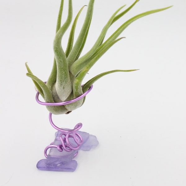 Purple Lavender Sea Glass Silver Aluminum Wire Wrapped Air Plant Vase Airplant, Vase only No Plant