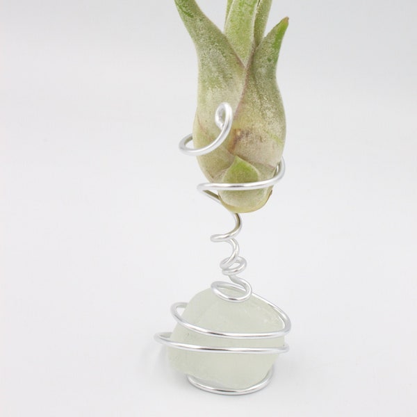 White Frosty Sea Glass Silver Aluminum Wire Wrapped Air Plant Vase Airplant, Vase only No Plant